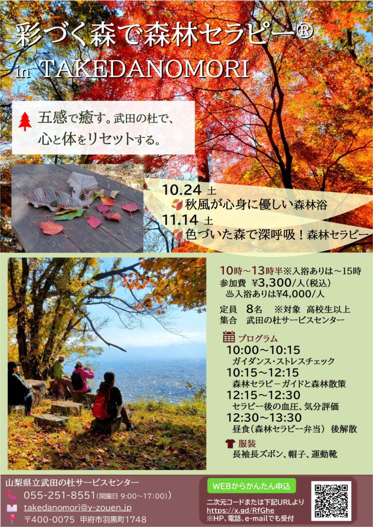 🍂彩づく秋の紅葉シーズン到来です🍂　森林セラピー体験参加者募集中！